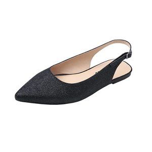 FEVERSOLE Pointed Toe Sparkly Slingback Flat Mules Black Lurex - Size 8.5